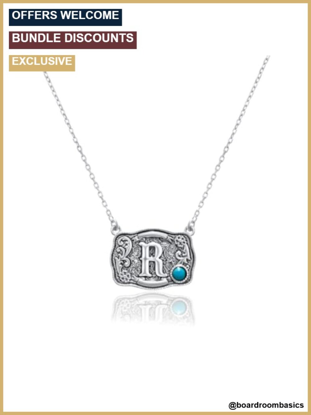 925 Sterling Silver Turquoise Belt Buckle Initial Pendant Necklace
